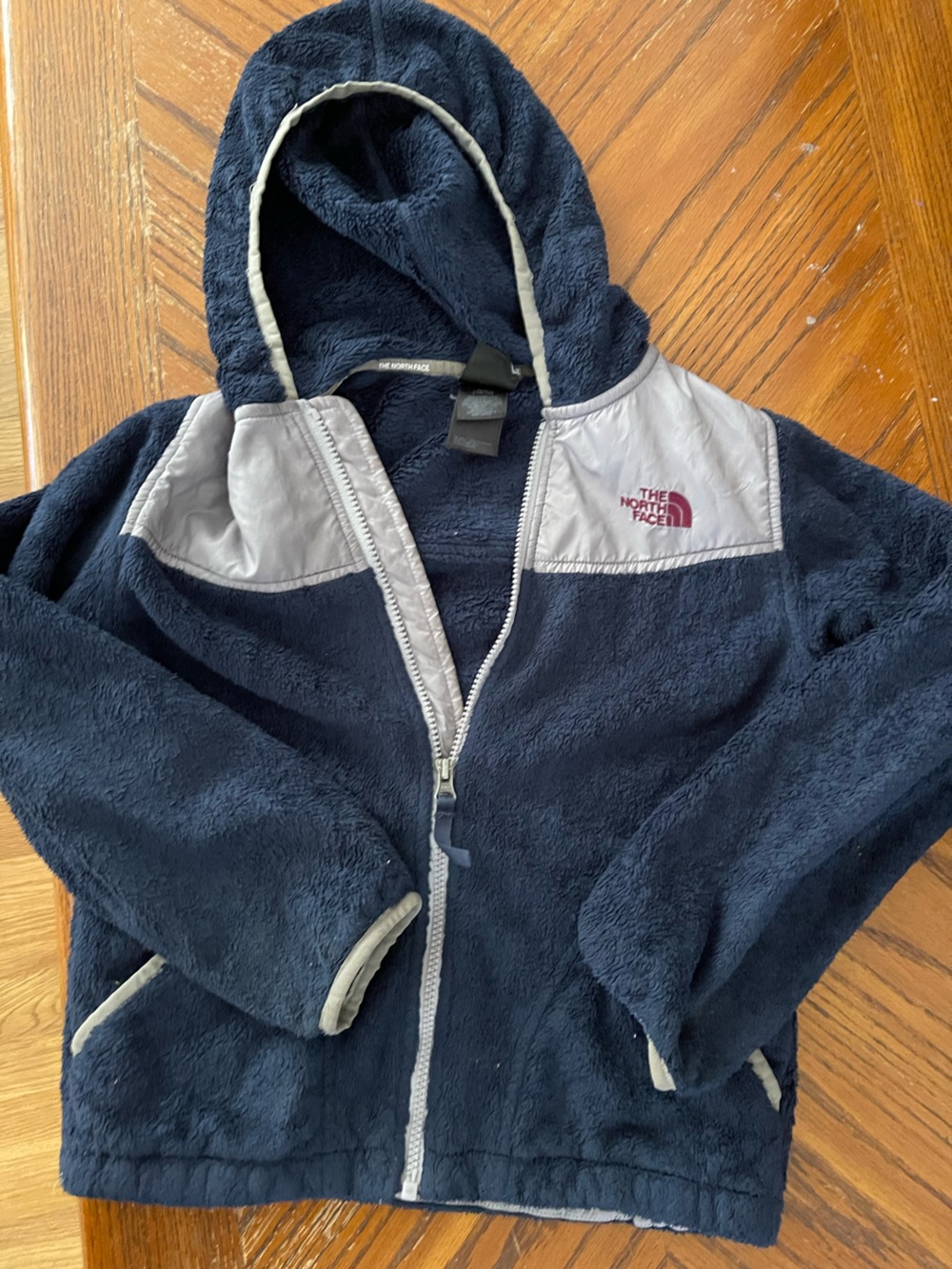 The North Face Kids' Navy Hooded Fleece Jacket with Gray Panels